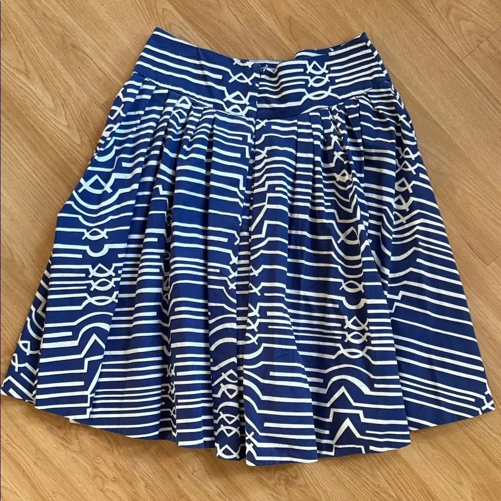 Maeve Anthropologie Skirt Blue White Patterned A-Line Size 6 Cotton